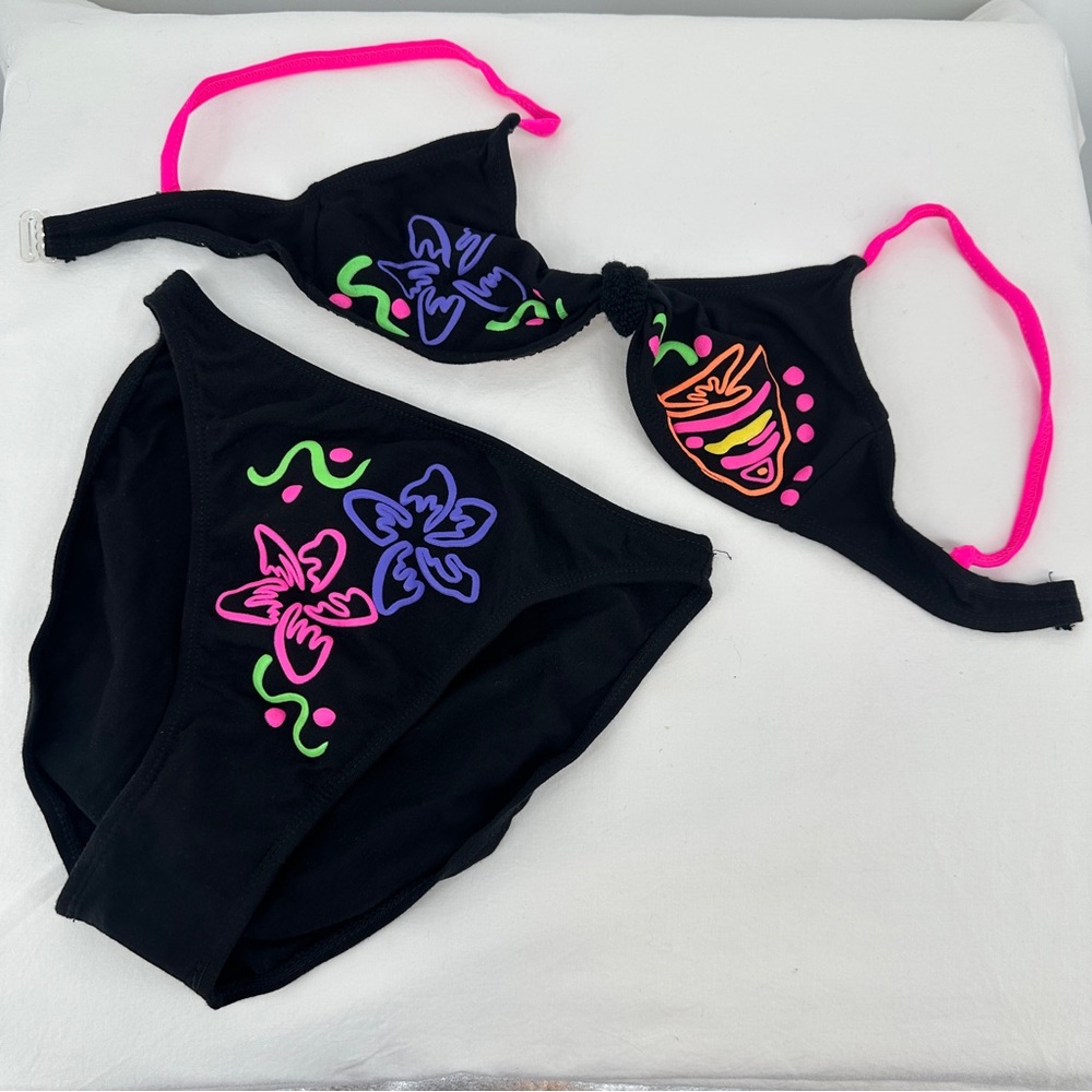 Women’s Gloria Vanderbilt‎ Black Bikini with Neon Accents Size 9/10 Vintage 80’s
